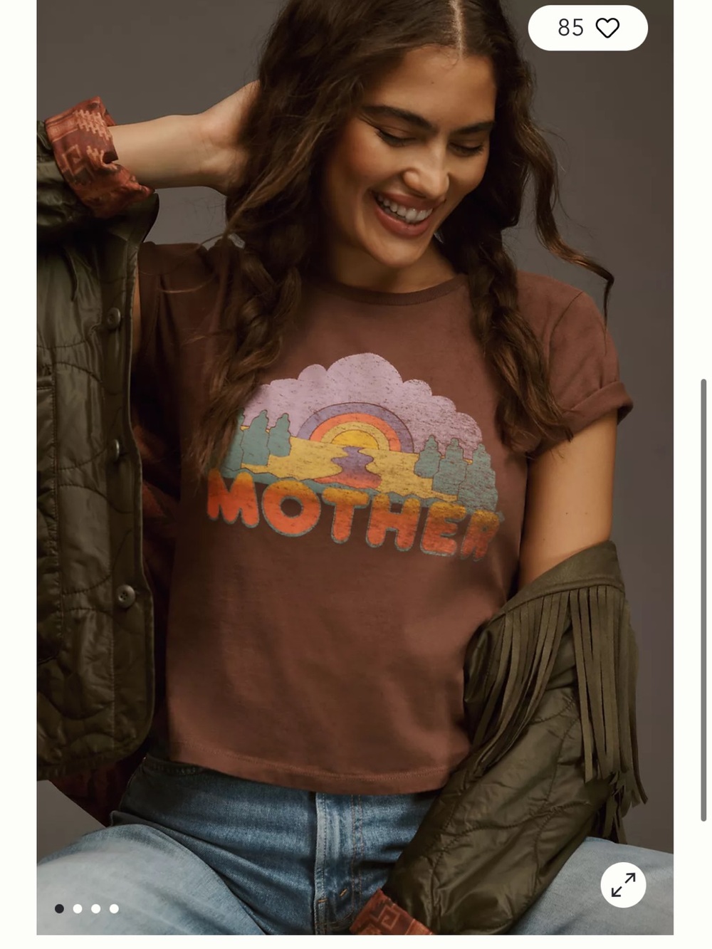 Mother Boxy Goodie Goodie Cropped Sunset T-Shirt Brown Short Sleeve Sz S